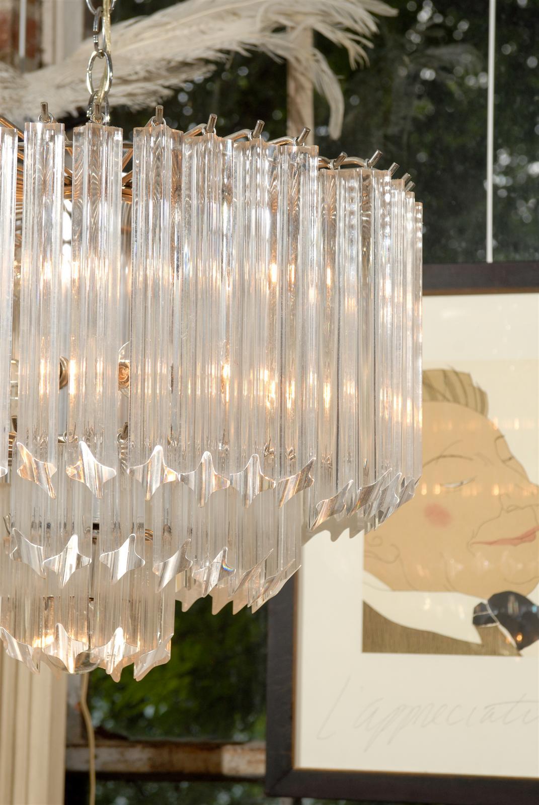 Lucite and Chrome Waterfall Chandelier In Good Condition In Atlanta, GA