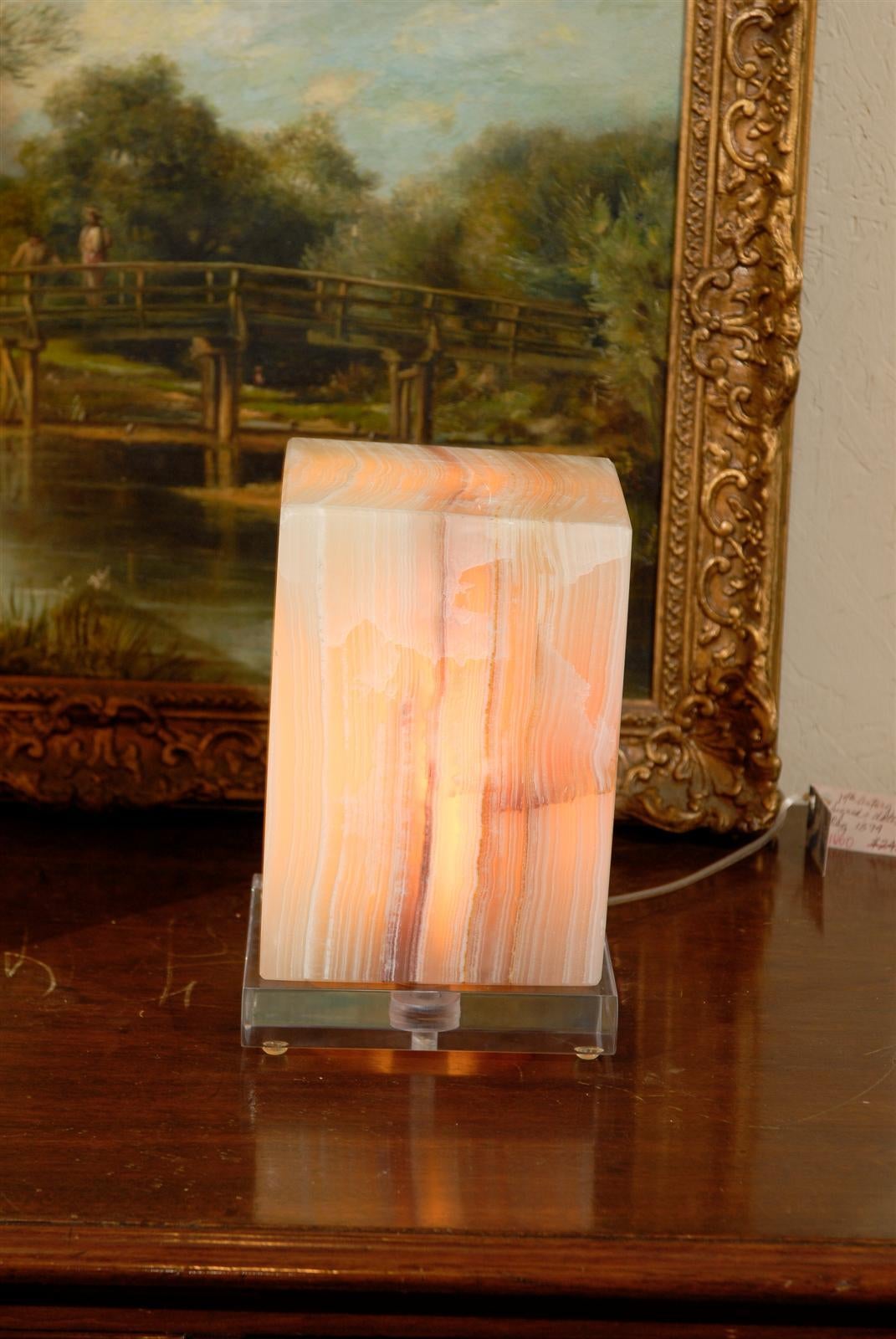 Pair of Green Onyx Cube Lights In Good Condition In Atlanta, GA