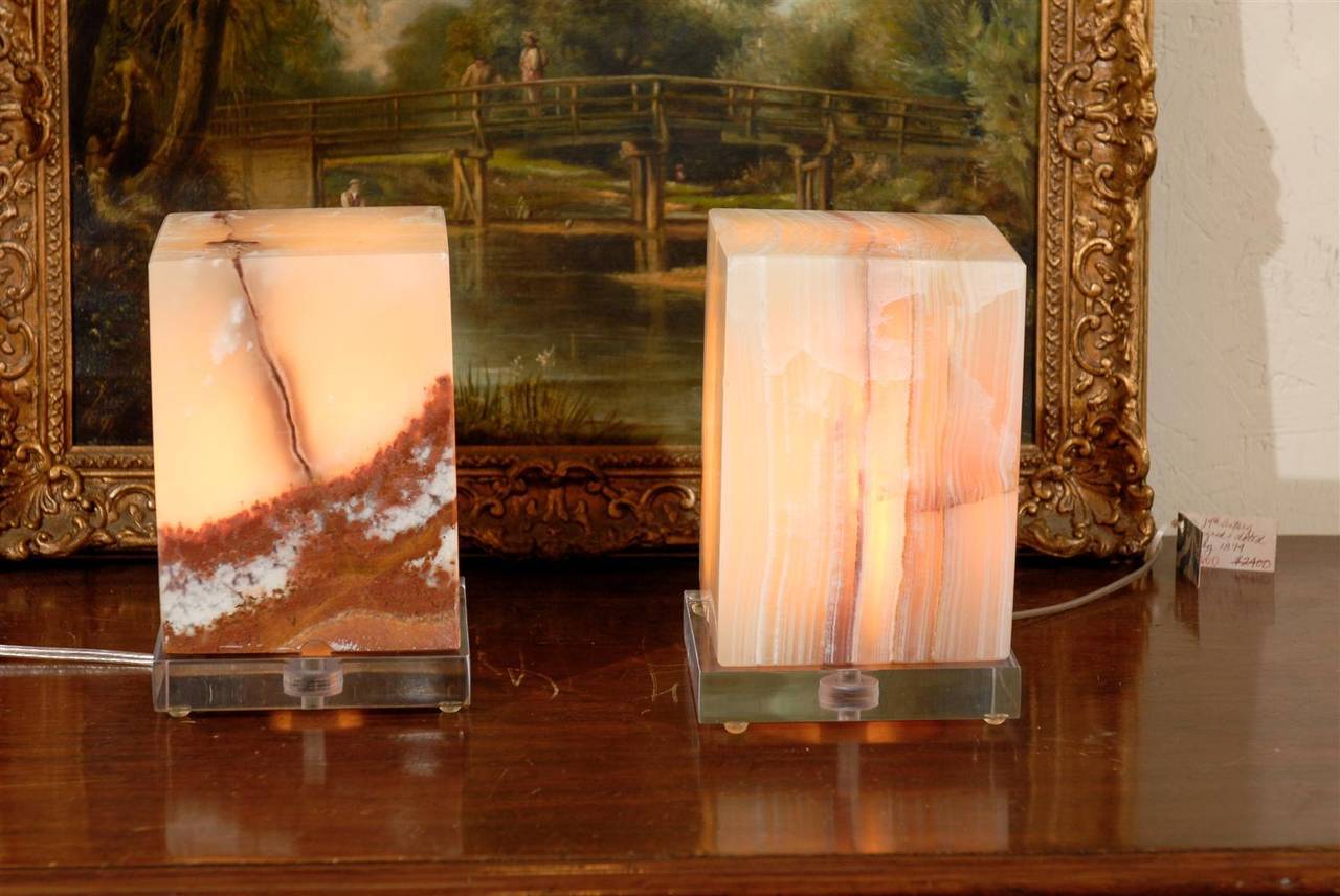 Pair of Green Onyx Cube Lights 3