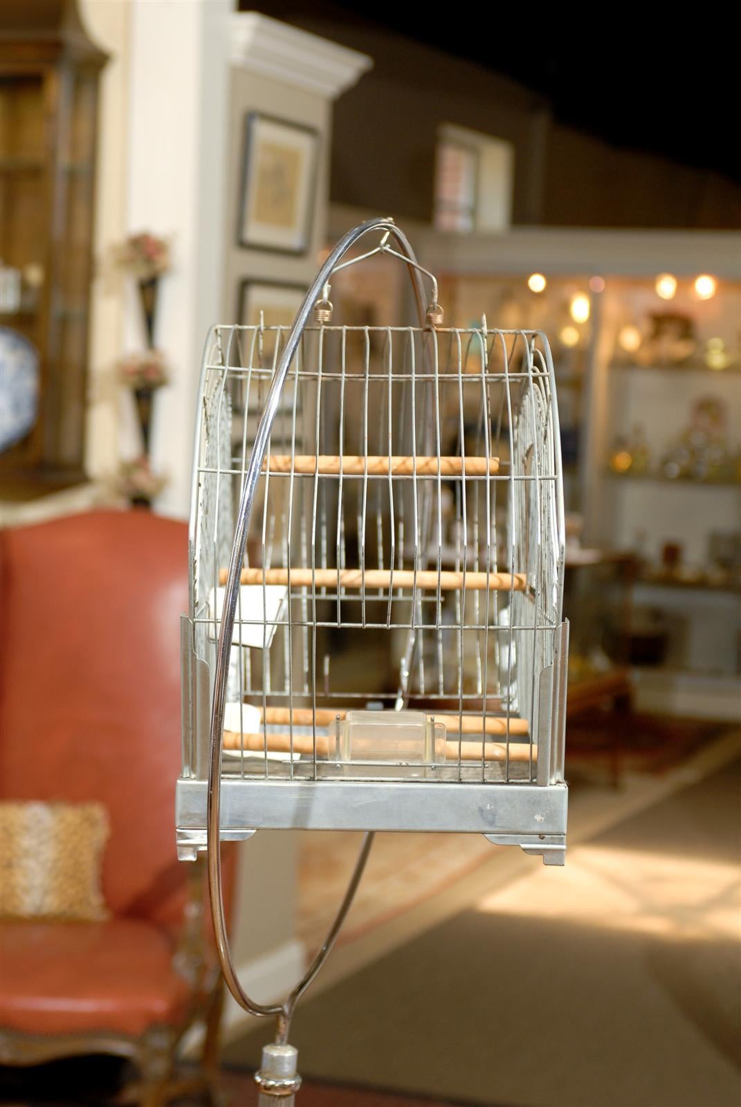 American Art Deco Bird Cage on Stand by Hendryx In Good Condition For Sale In Atlanta, GA