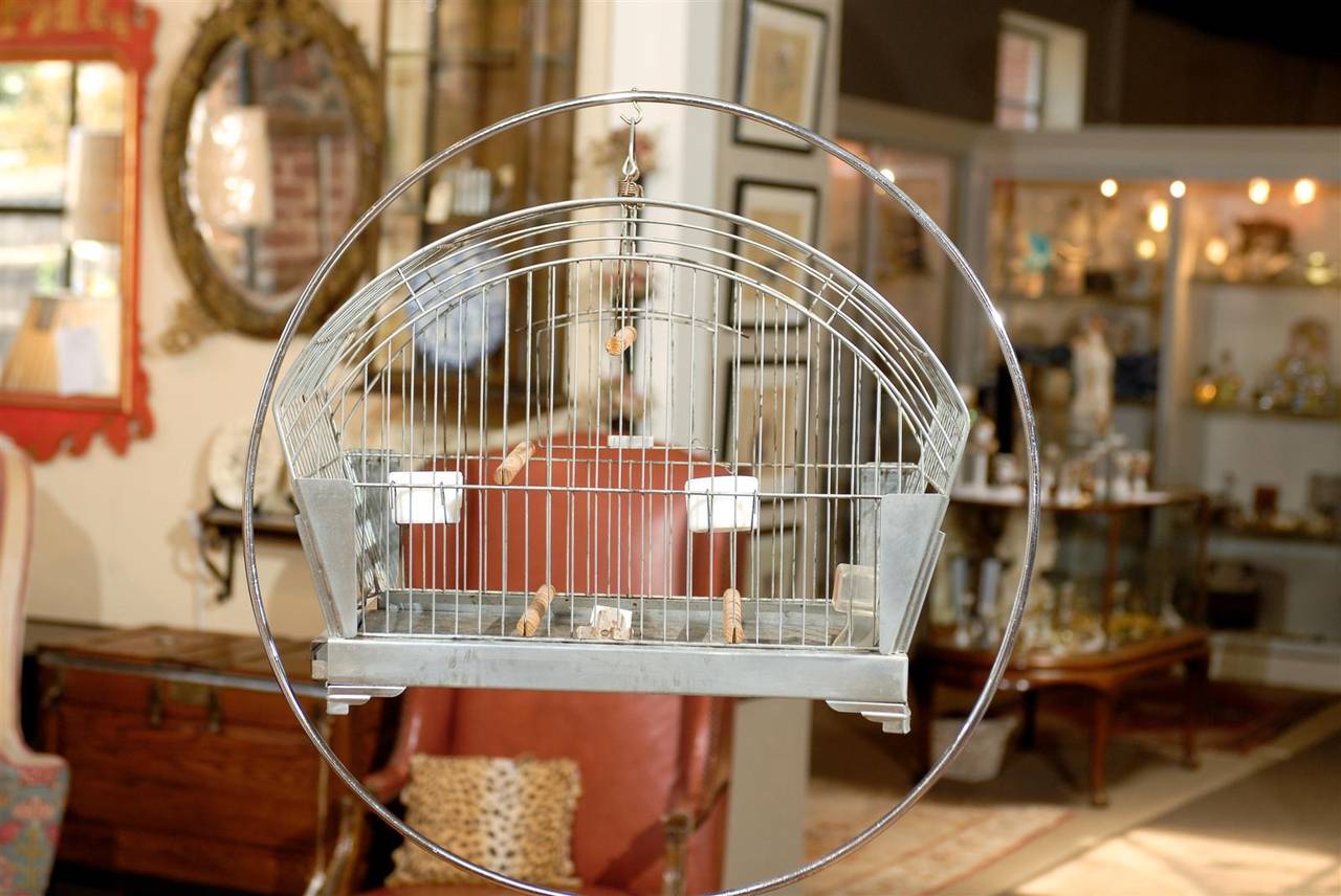 American Art Deco Bird Cage on Stand by Hendryx For Sale 1