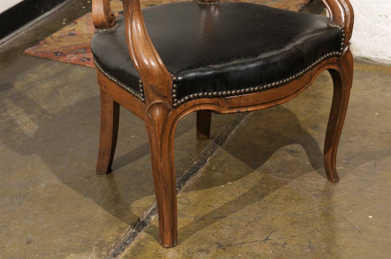 Italian Walnut and Leather Library Chair 5