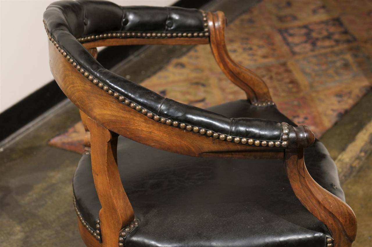 Italian Walnut and Leather Library Chair In Good Condition In Atlanta, GA