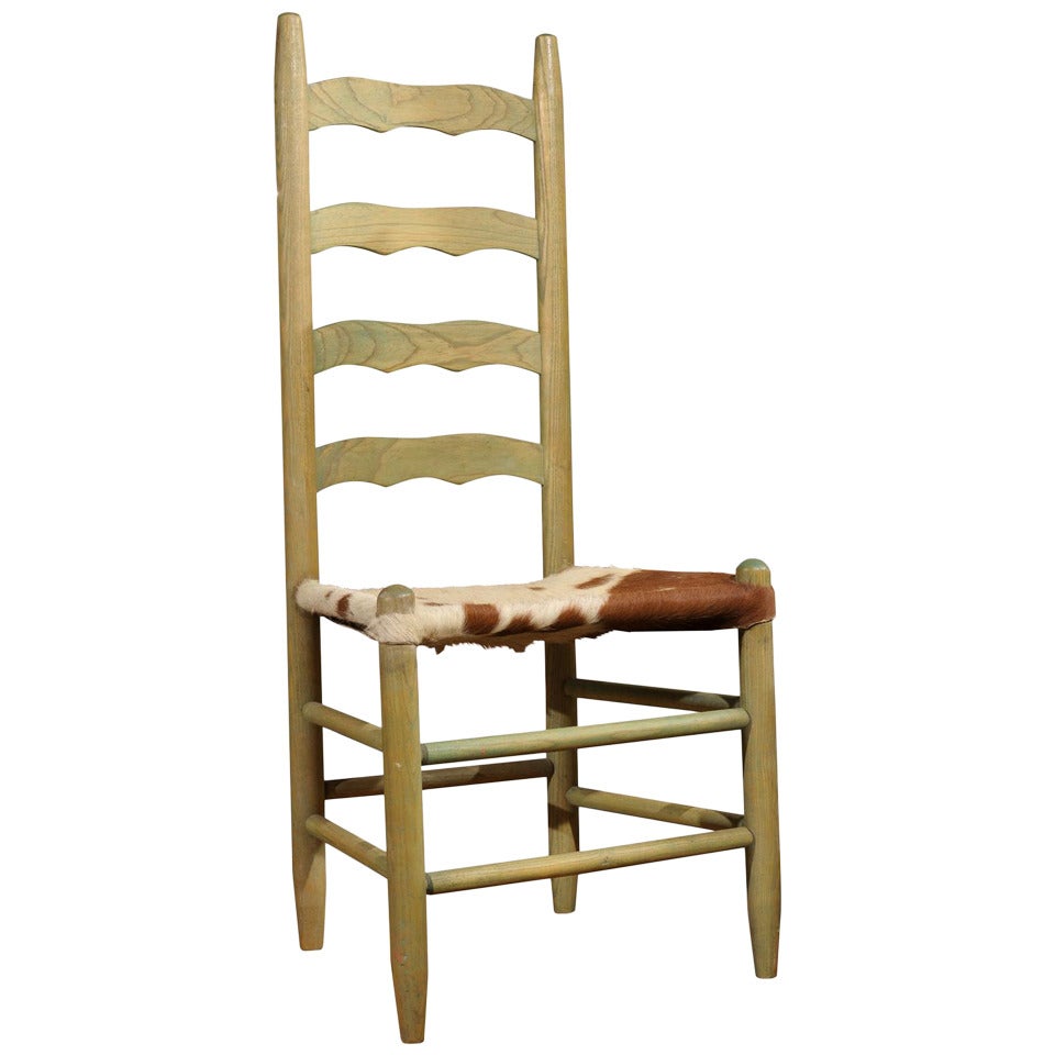 Green Ladder Back Chair with Hide Seat
