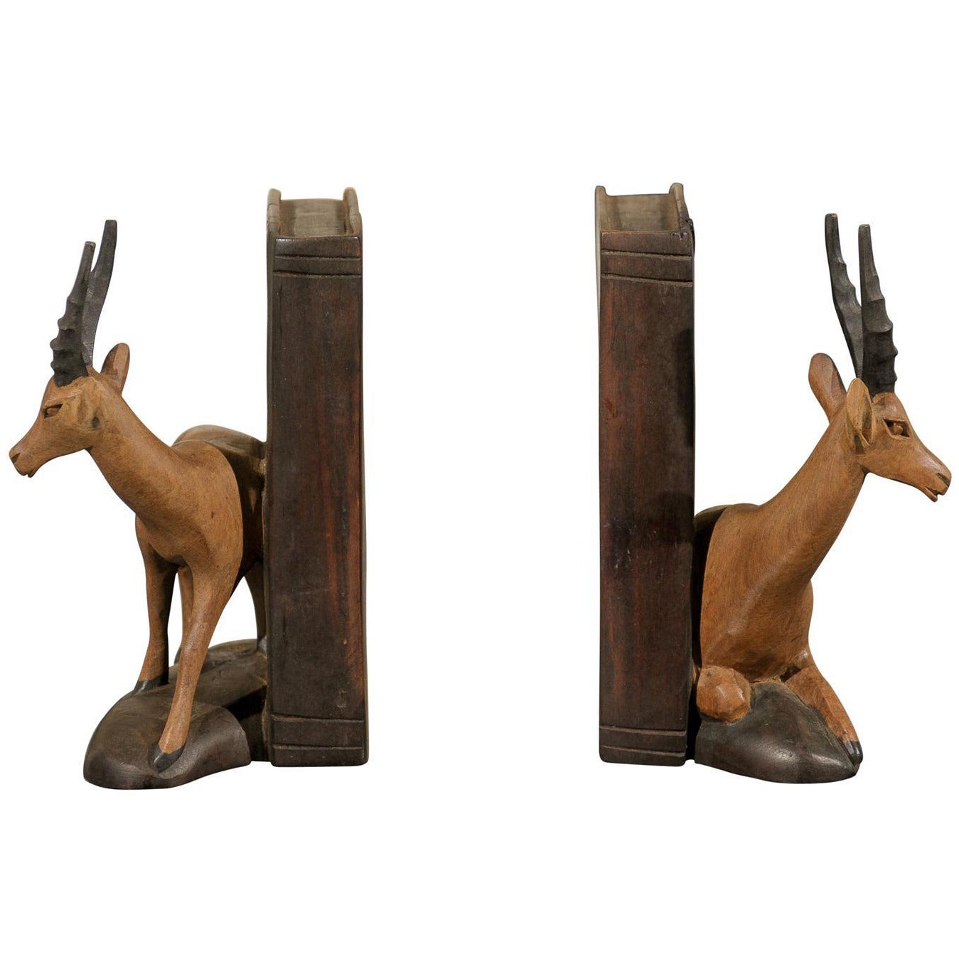 Pair of Hand-Carved Wooden Bookends