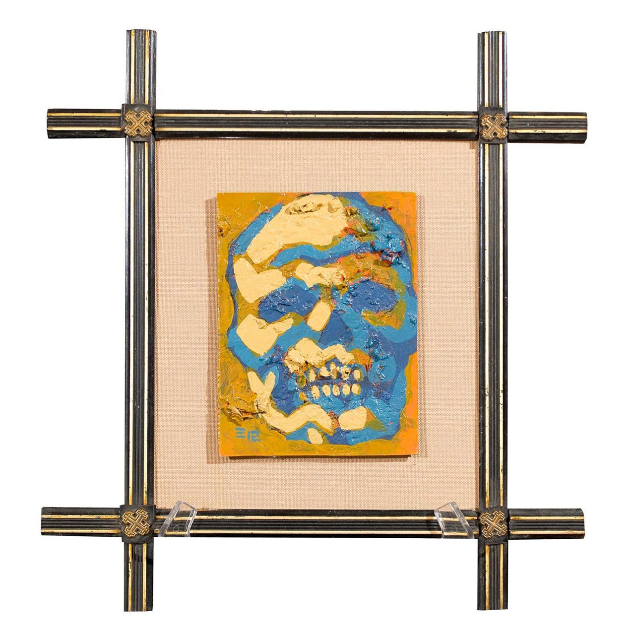 Skull and Crossbones Framed Painting For Sale