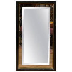 Smoked and Beveled Glass Wall Mirror in a Black and Brass Frame 4