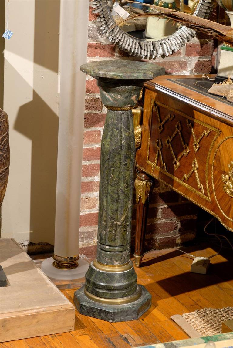 Art Deco Octagonal Green Marble Pedestal