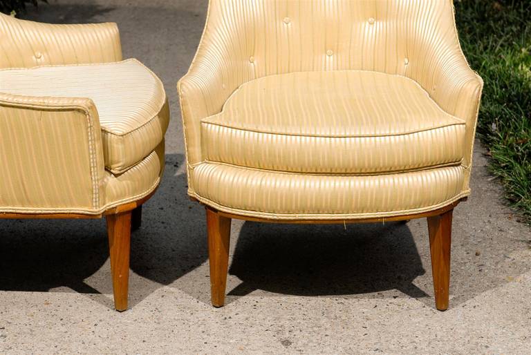 Mid-Century Modern Pair of Mid-Century Tufted High Back Chairs designed by Lubberts and Mulder