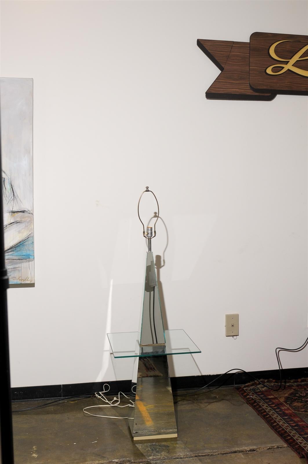 Hollywood Regency Mirrored Floor Lamp In Good Condition For Sale In Atlanta, GA