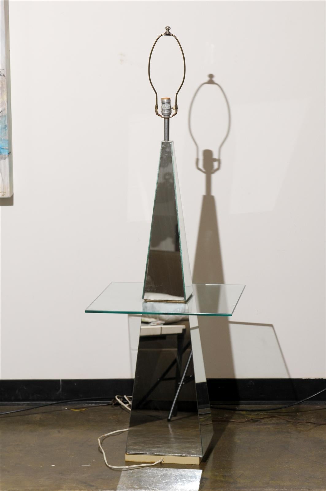 Glass Hollywood Regency Mirrored Floor Lamp For Sale