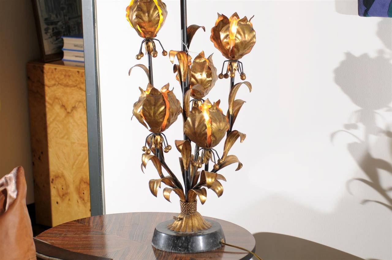 Gold Italian Gilt Metal Floral Lamp