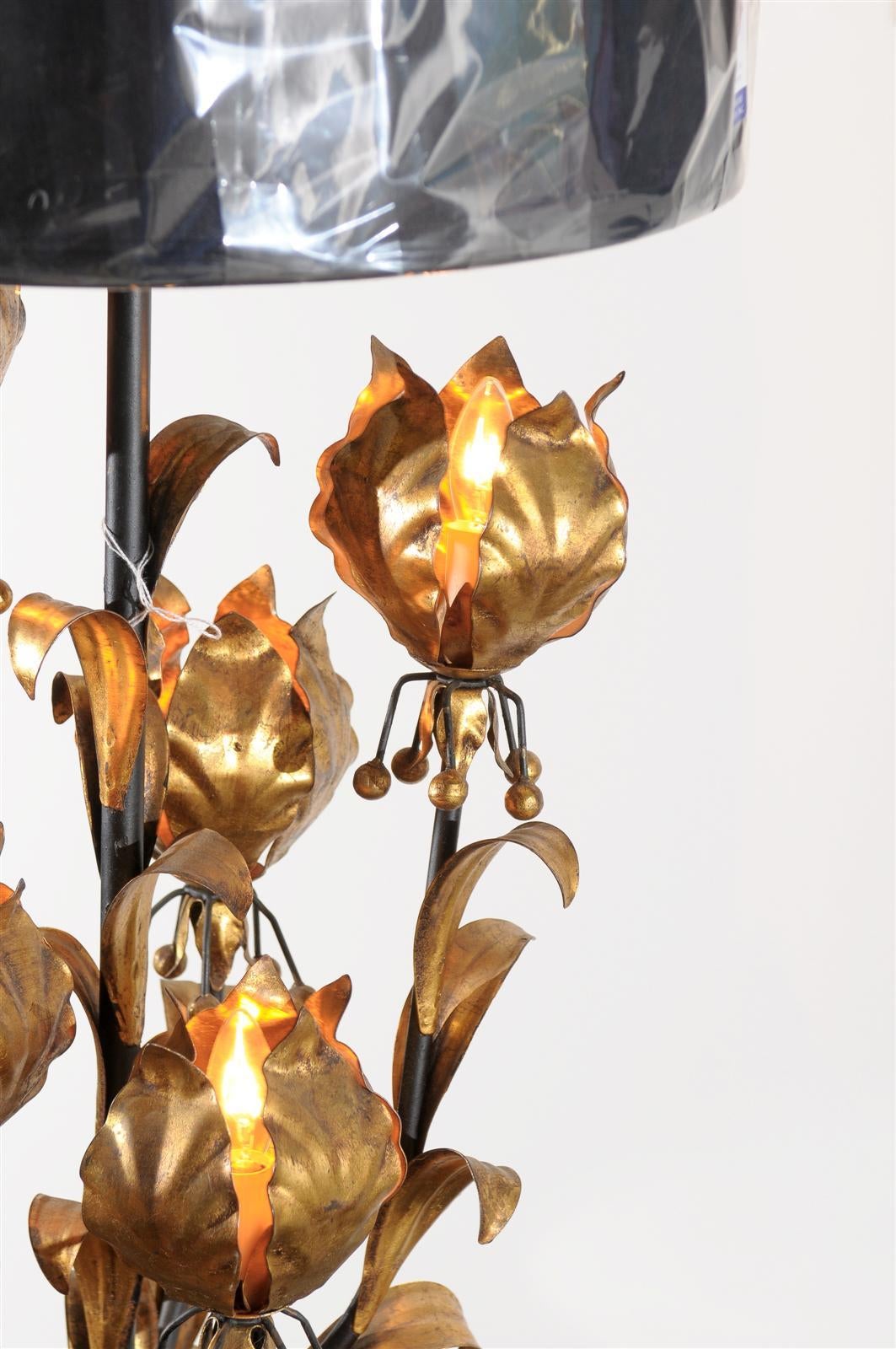 Italian Gilt Metal Floral Lamp 1