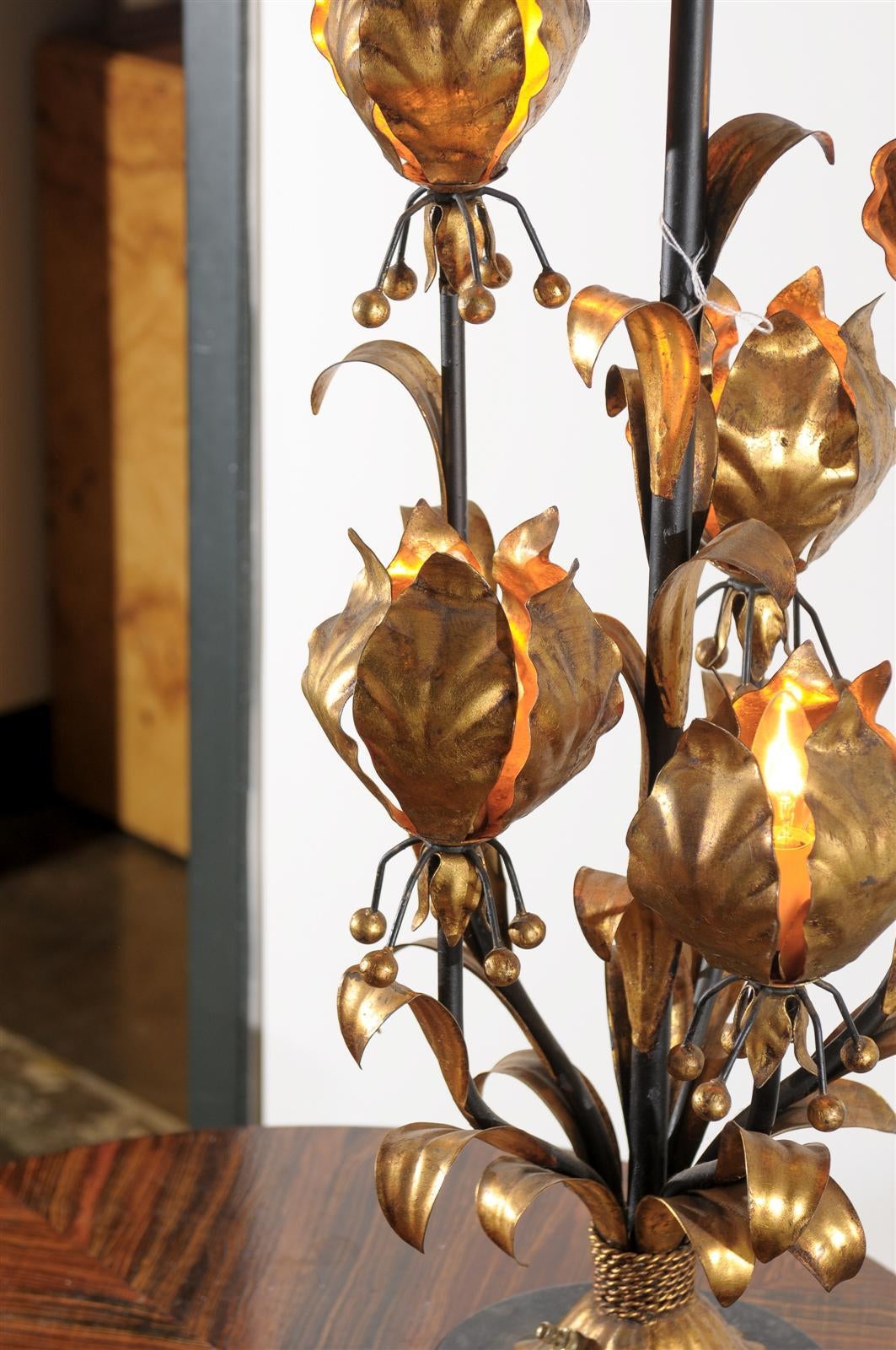 20th Century Italian Gilt Metal Floral Lamp