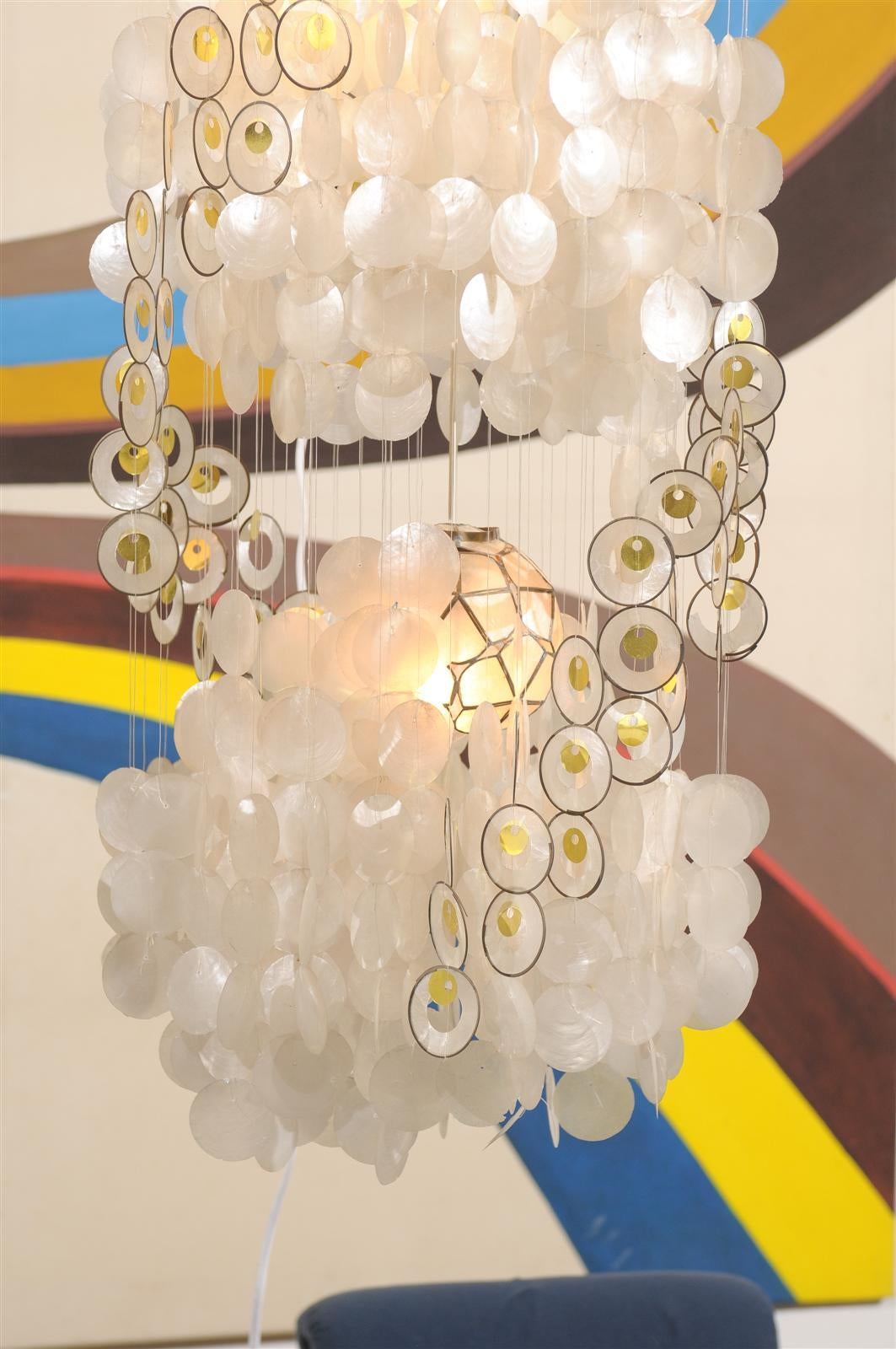 20th Century Vintage Capiz Shell Chandelier with Gold Accents