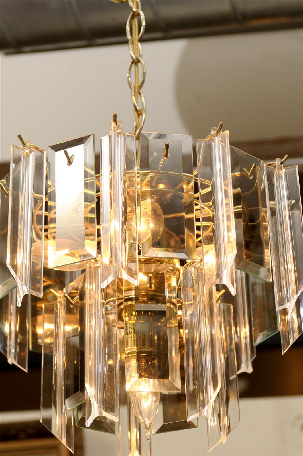20th Century Vintage Waterfall Chandelier of Brass, Smoked Glass, and Lucite