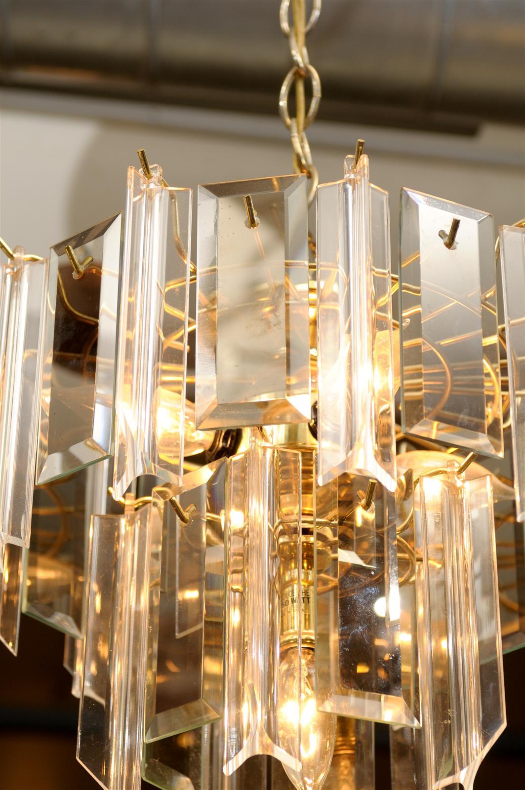 Vintage Waterfall Chandelier of Brass, Smoked Glass, and Lucite In Excellent Condition In Atlanta, GA