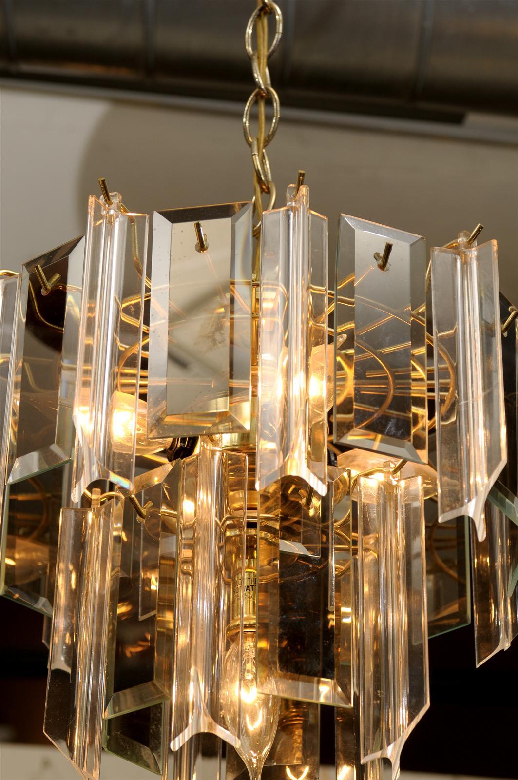 Vintage Waterfall Chandelier of Brass, Smoked Glass, and Lucite 1