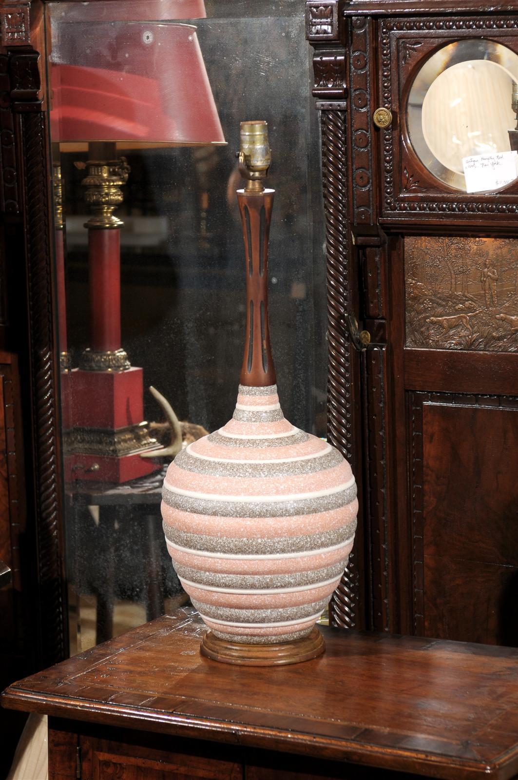 Midcentury Ceramic and Walnut Table Lamp 1