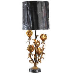 Italian Gilt Metal Floral Lamp