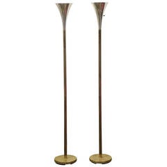 Pair of Mid Century Brass and Chrome Torcheres