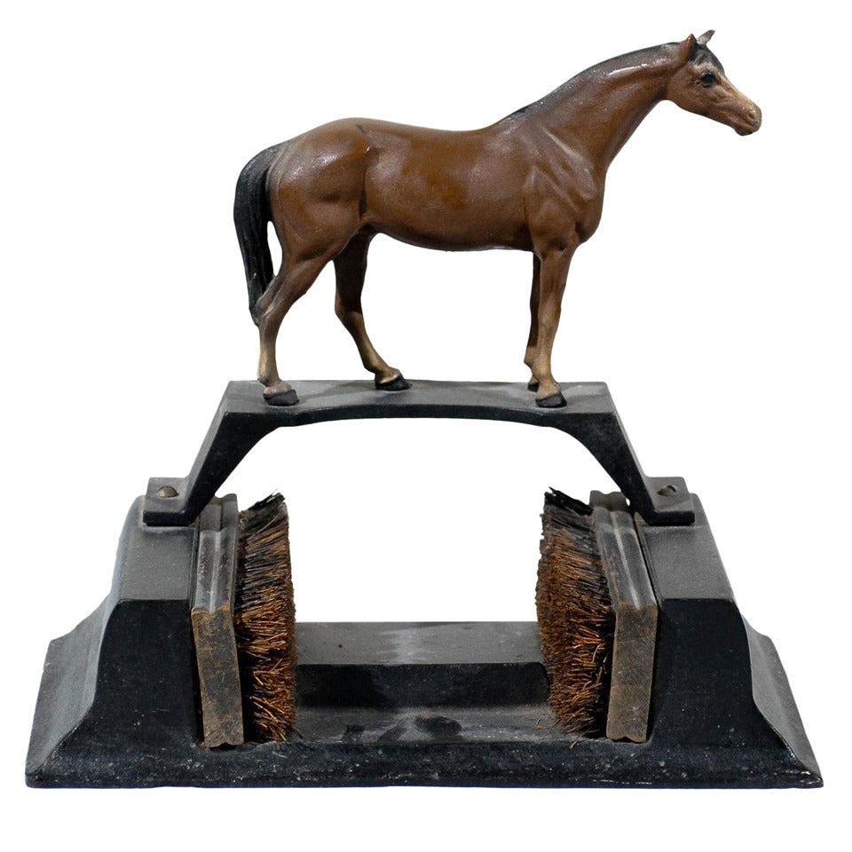 Cast Iron Boot Scraper with Mounted Horse