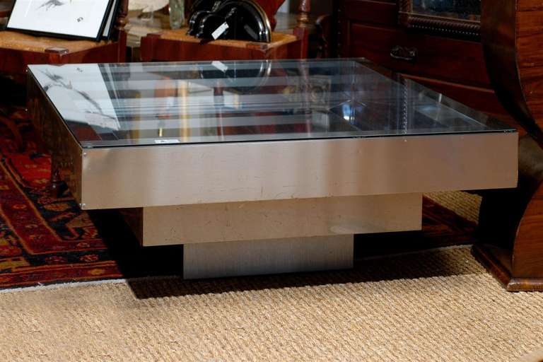 Vintage Chrome And Brass Stepped Cocktail Table In The Manner Of Paul Evans