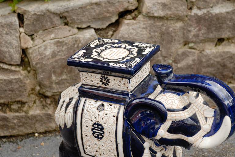 Mid-20th Century Vintage Ceramic Elephant Garden Stool