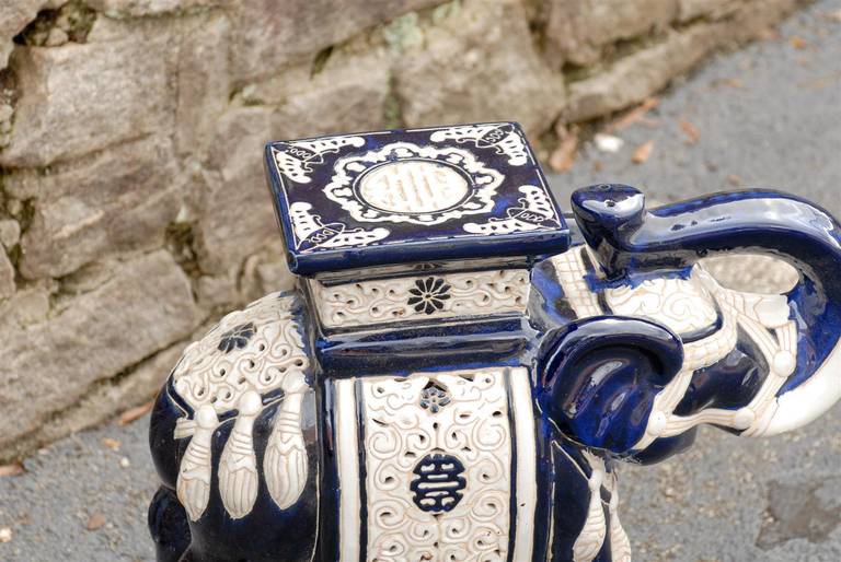 Hollywood Regency Vintage Ceramic Elephant Garden Stool