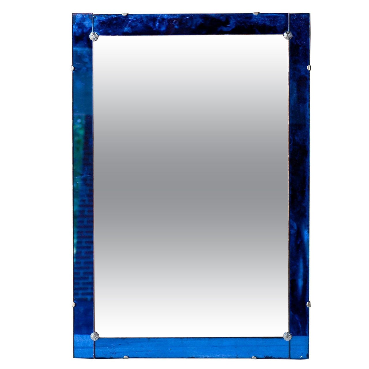 Italian Art Deco Mirror with Cobalt Blue Frame