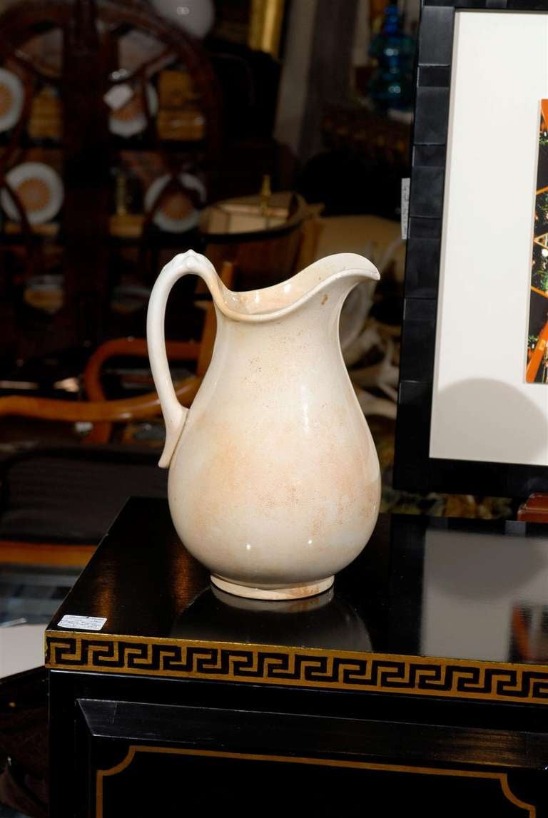 19th Century American Pottery Creamware Pitcher by William Brunt Pottery Co., E.,Liverpool, Ohio. 1850-1894.  Marked with maker's initials.