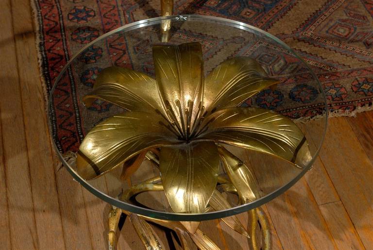 Glass Hollywood Regency Lily Side Table by Arthur Court