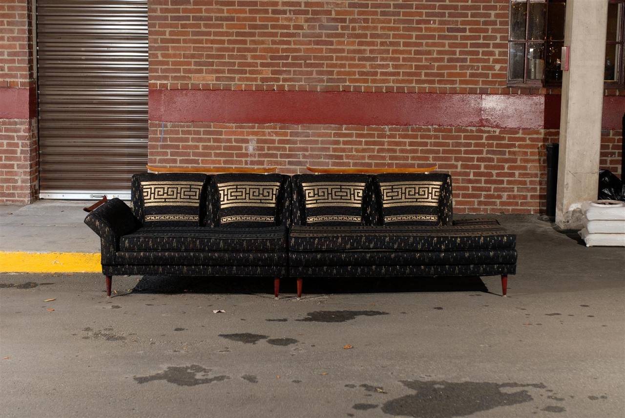 MidCentury Modern Sofa in Original Greek Key Upholstery at 1stDibs