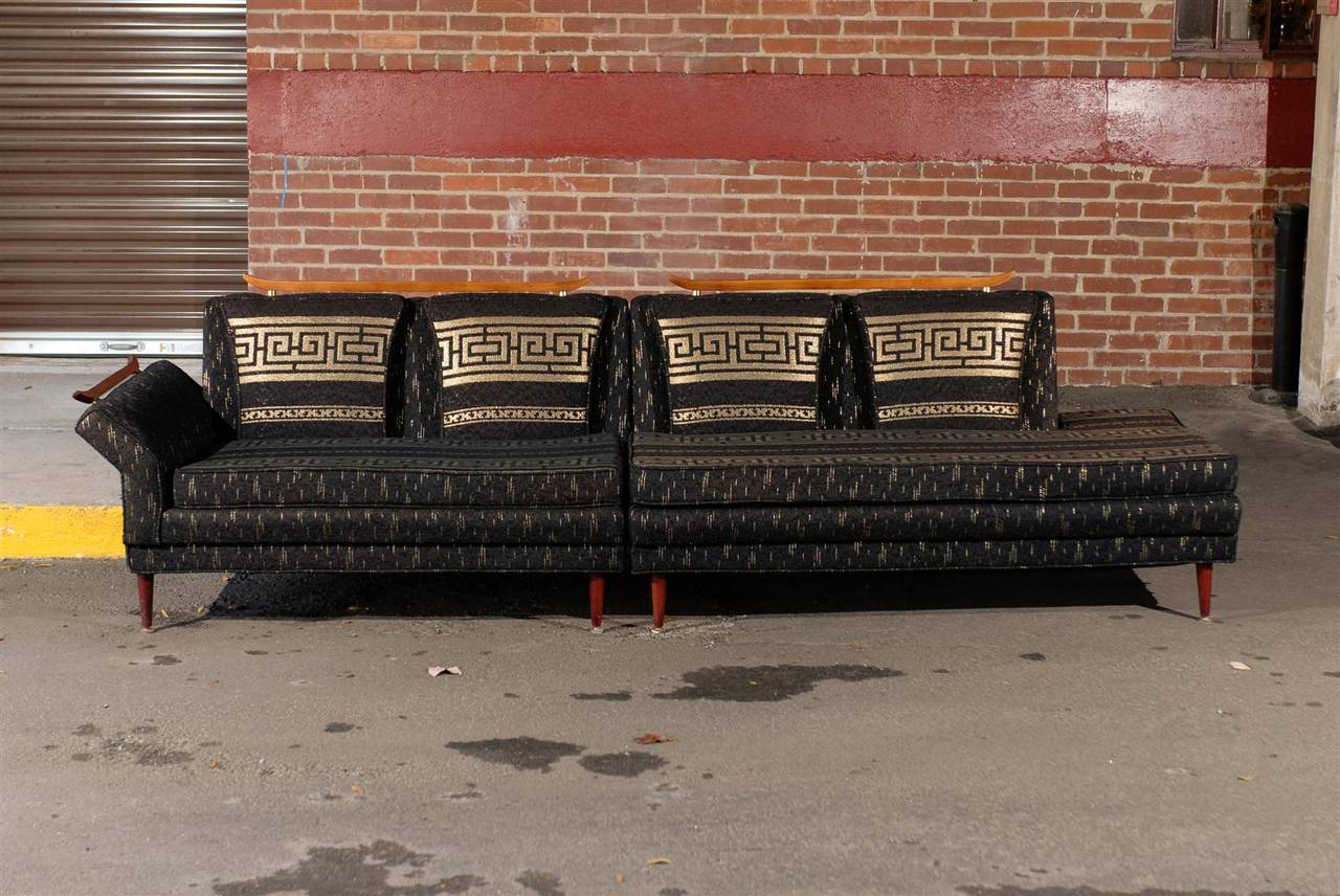 MidCentury Modern Sofa in Original Greek Key Upholstery at 1stDibs