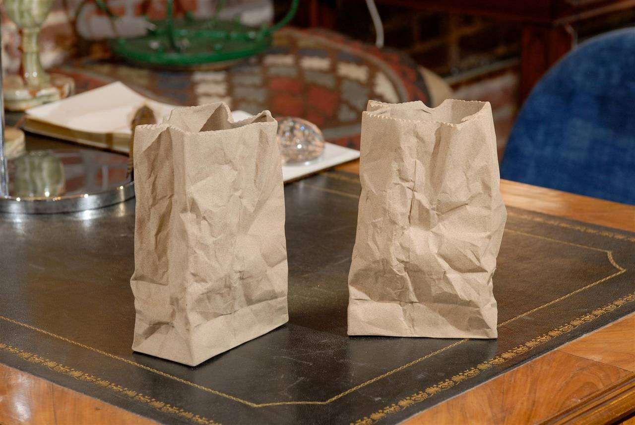 Pair of Ceramic Paper Bag Vases at 1stDibs | gearys beverly hills paper