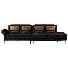 Mid-Century Modern Sofa in Original Greek Key Upholstery