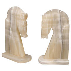 Mid Century Pair of Onyx Trojan Bookends