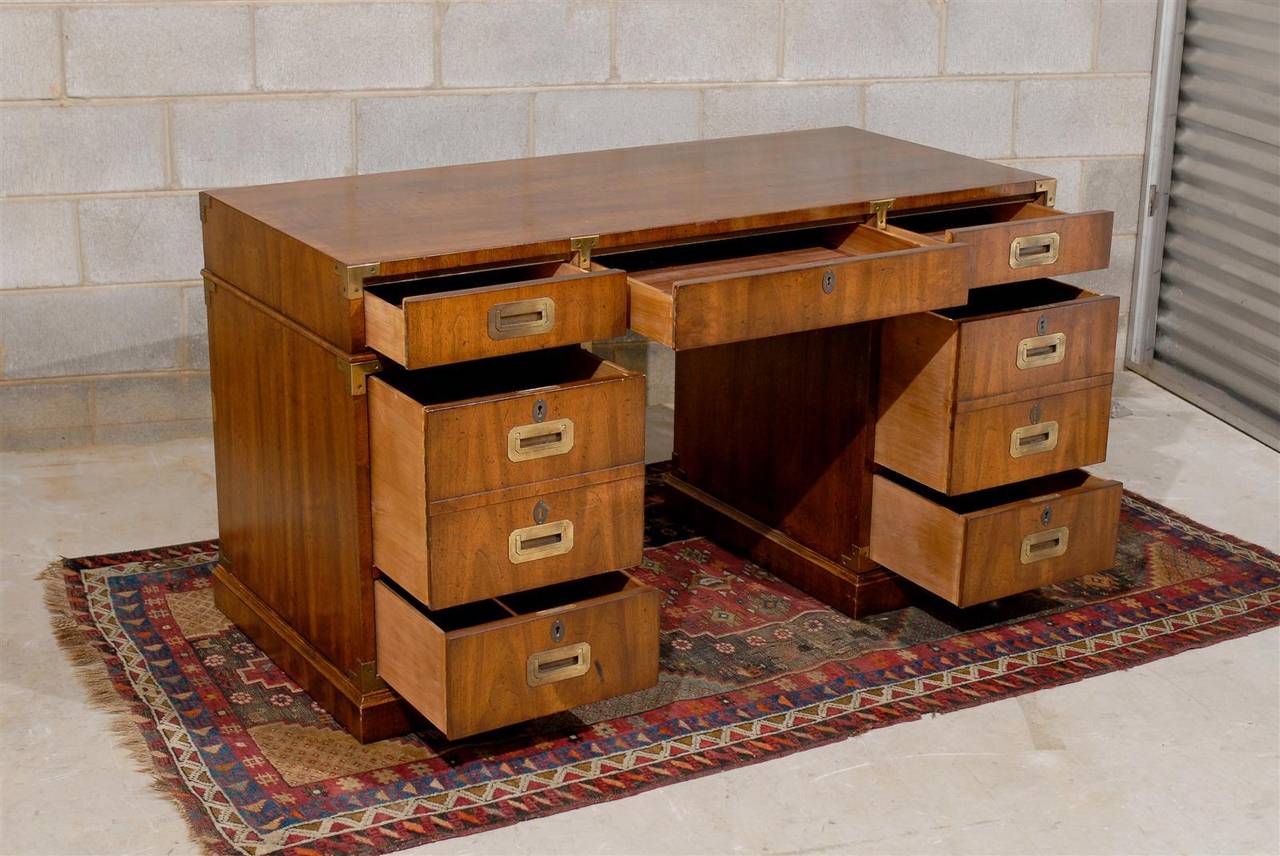 Mid Century Campaign Style Partners Desk In Good Condition In Atlanta, GA