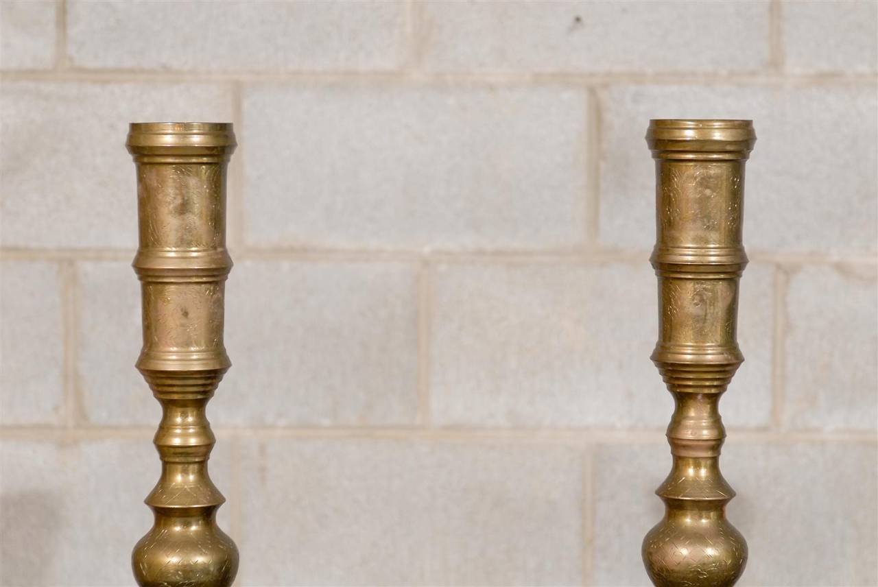Tall Pair of Mid Century Brass Candlesticks 2