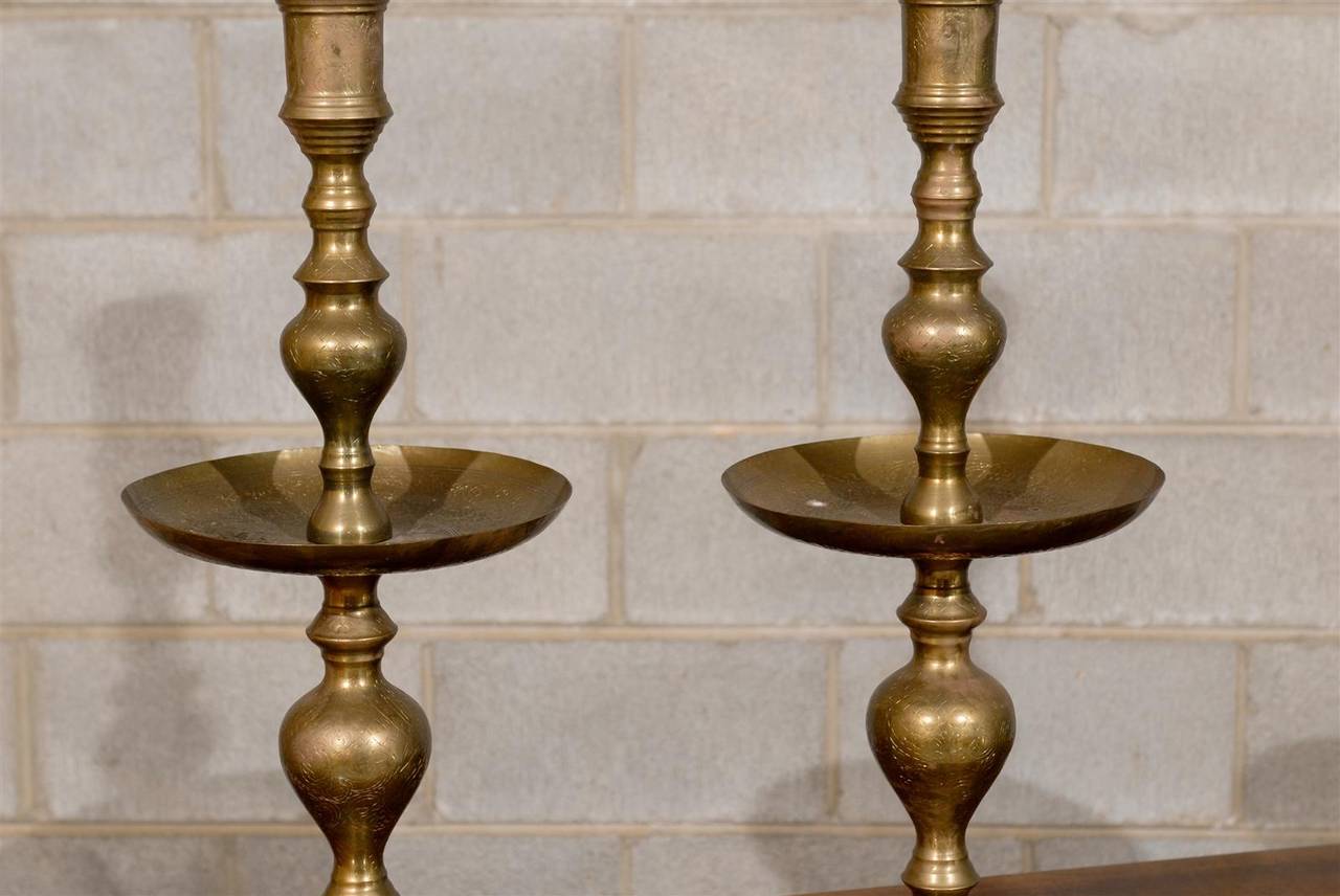 Tall Pair of Mid Century Brass Candlesticks 1