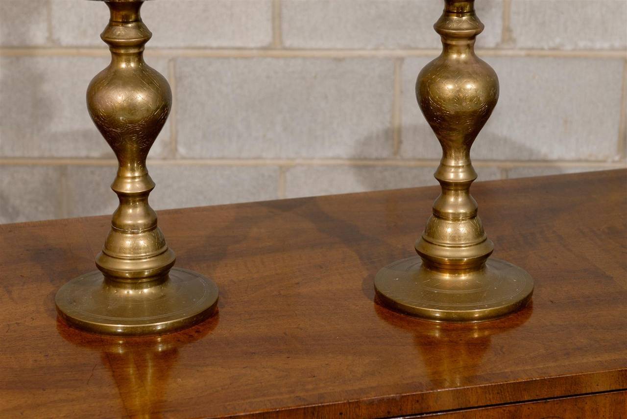 Tall Pair of Mid Century Brass Candlesticks In Good Condition In Atlanta, GA