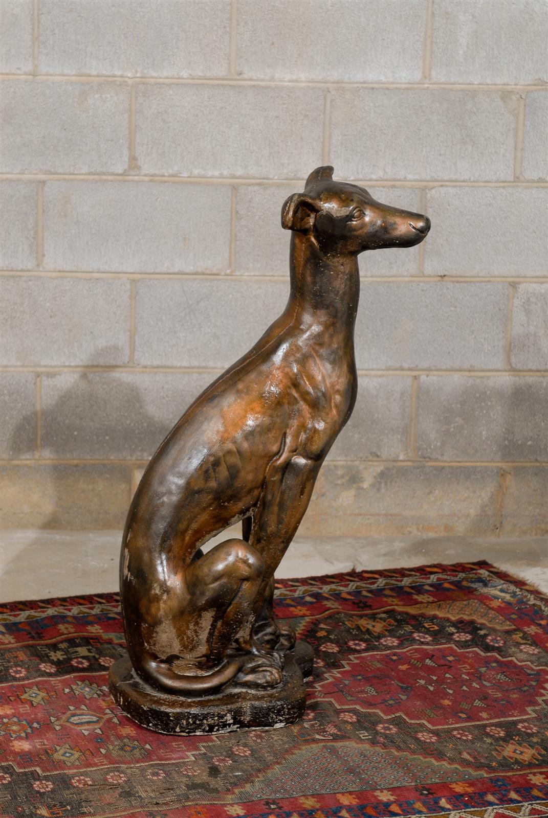 Hollywood Regency Whippet Dog Statue in a Bronze Finish