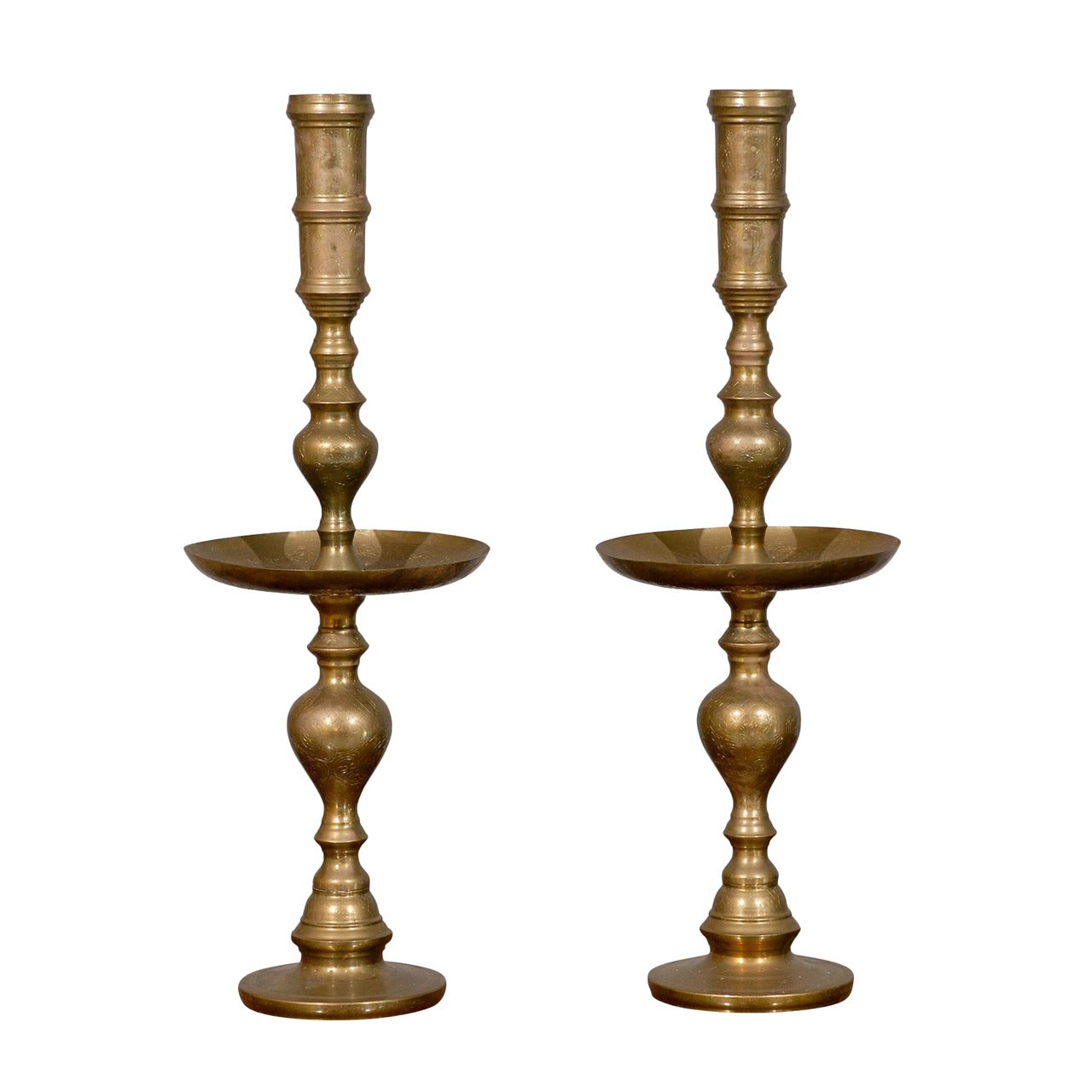 Tall Pair of Mid Century Brass Candlesticks