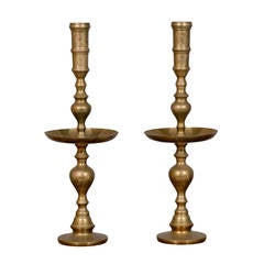 Tall Pair of Mid Century Brass Candlesticks