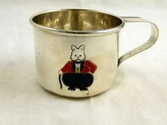 Vintage Sterling Silver and Guilloche Enamel Peter Rabbit Baby Cup