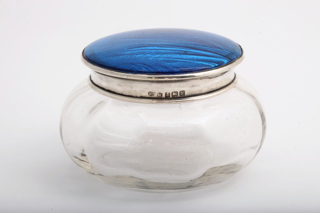 Sterling Silver and Butterfly Wings Mounted Powder/Vanity Jar