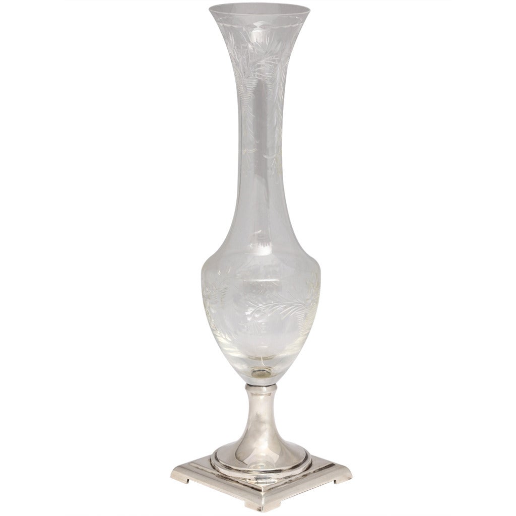 Sterling Silver-Mounted Hawkes Crystal Vase