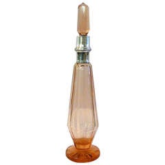 Tall Art Deco Continental Silver-Mounted Peach Colored Glass Decanter