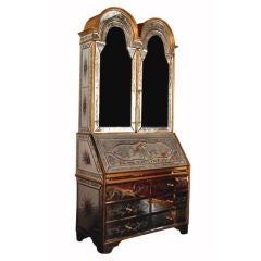 Venetian Etched and Mirrored Secretaire-Bookcase