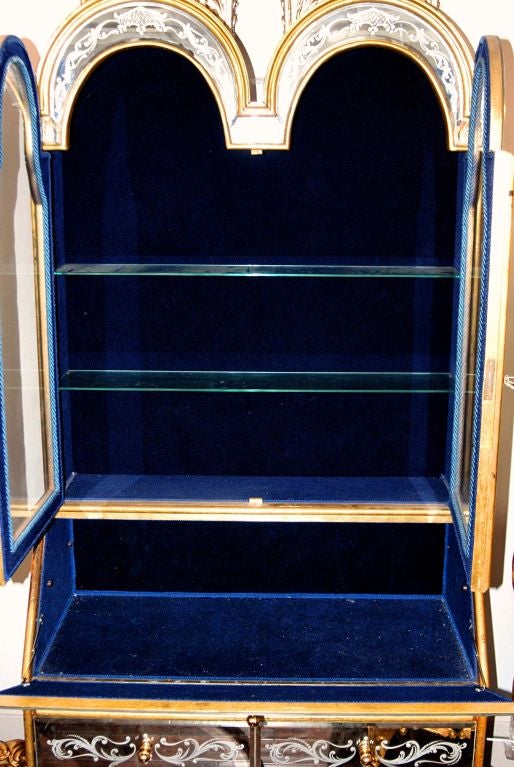 Venetian Etched and Mirrored Secretaire-Bookcase